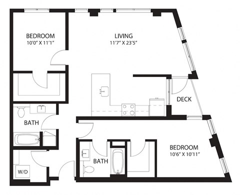 Floor plan for 2 beds, 2 baths, 1126 sqft